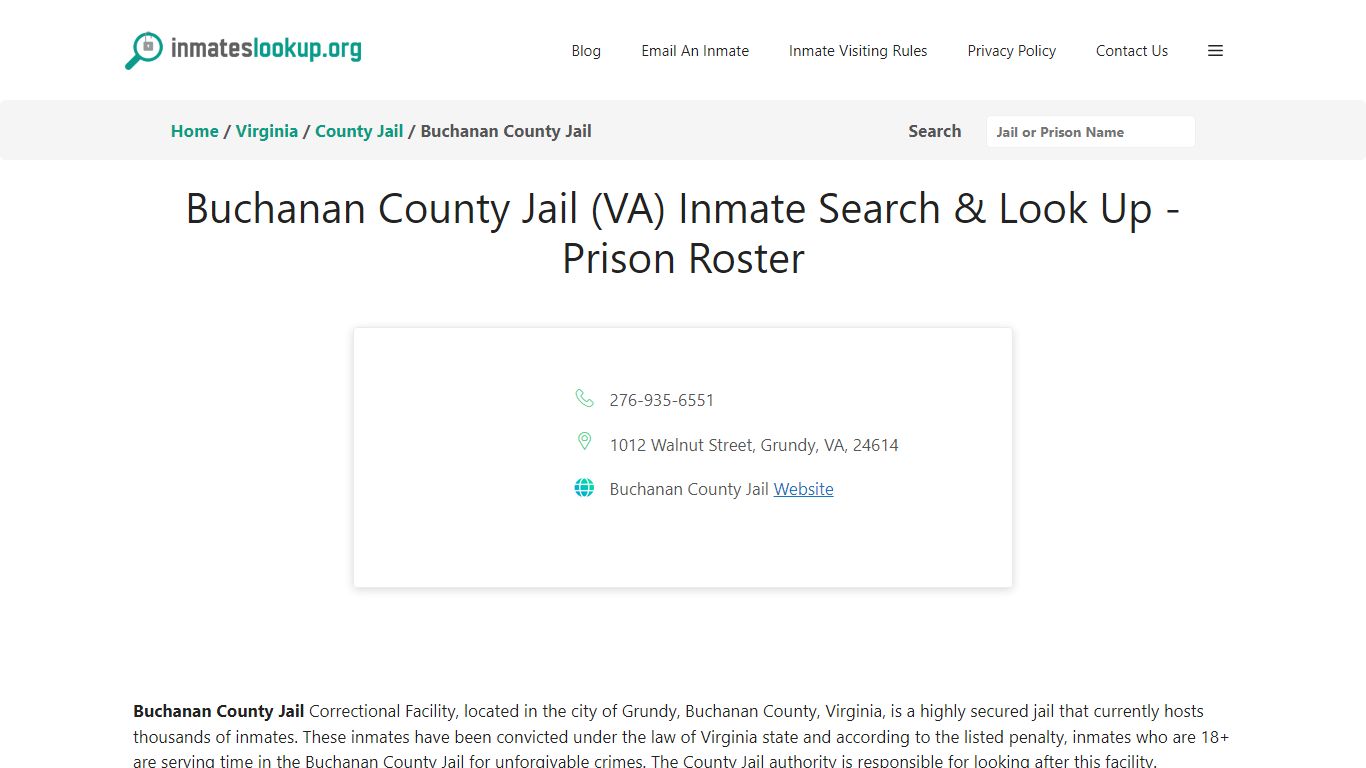 Buchanan County Jail (VA) Inmate Search & Look Up - Prison Roster